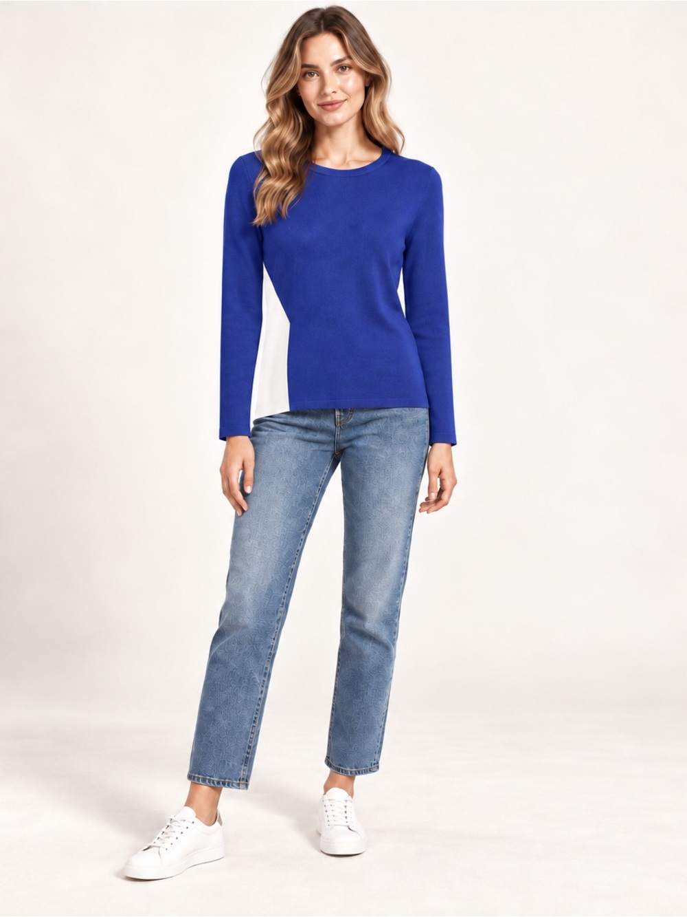 Tory Sport Cobalt Blue Crewneck Knit Top with White Label